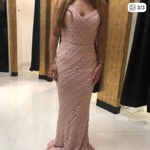 JVN by Jovani Blush Lace Maxi Dress